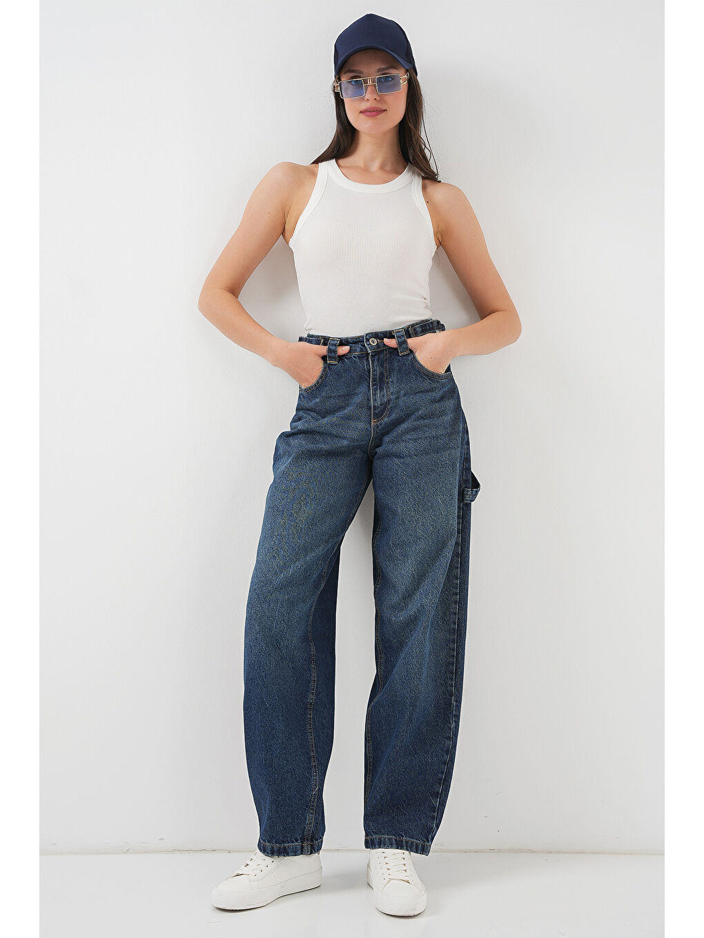 Kadın Yüksek Bel Jean Pantolon 6701   Lacivert-2