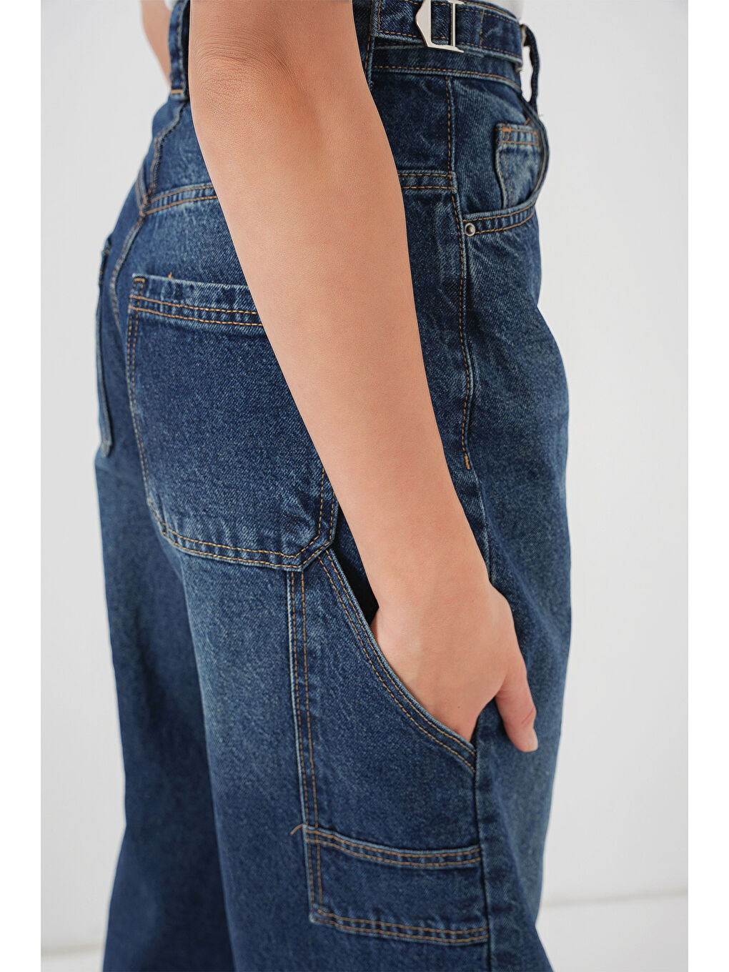 Kadın Yüksek Bel Jean Pantolon 6701   Lacivert-5