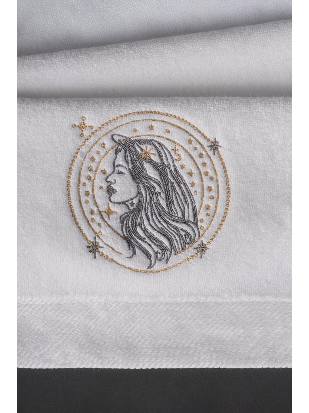 Beyaz %100 Microcotton Üst Kalite Havlu Seti Burç Nakışlı Basak-7