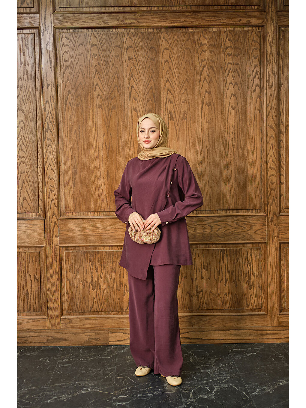 Kadın Yan Düğme Detay Takım Bordo-2