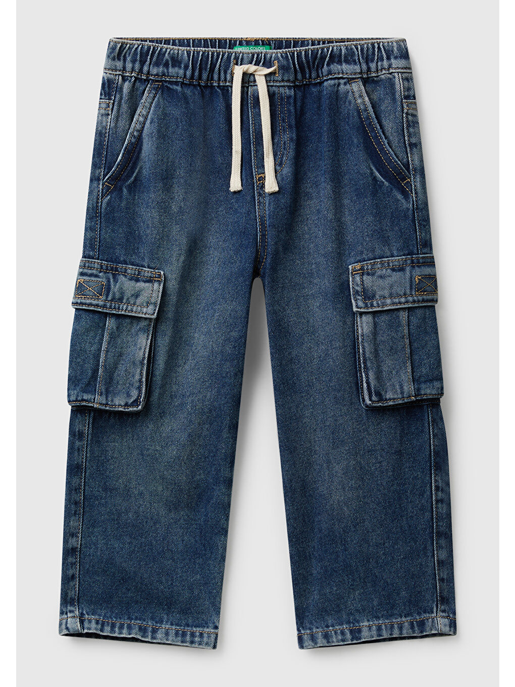 Erkek Çocuk Koyu Mavi Arkası Logo Detaylı Yan Cepli Büzgü İpli Denim Pantolon