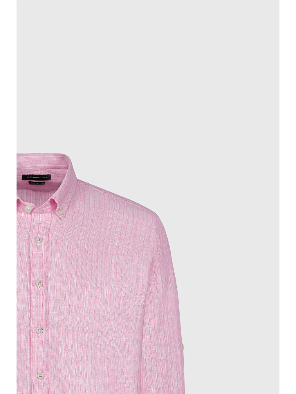 Erkek Pembe Rahat Kesim Pamuklu Düğmeli Yaka Gömlek-1