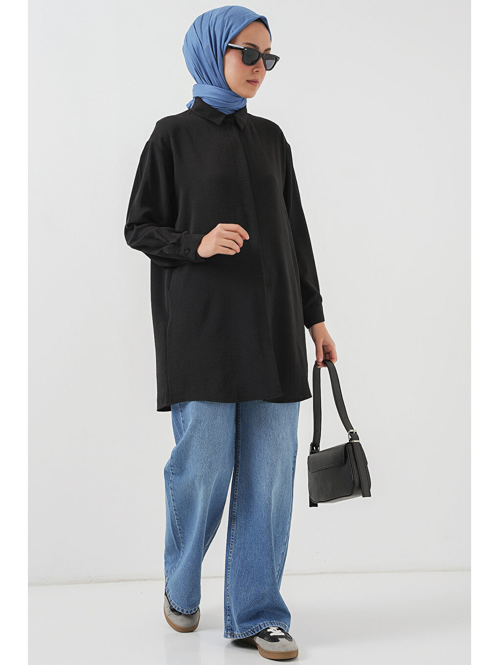 Kadın Uzun Gömlek Tunik 5945 - Siyah-1