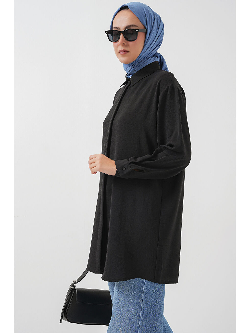 Kadın Uzun Gömlek Tunik 5945 - Siyah-2