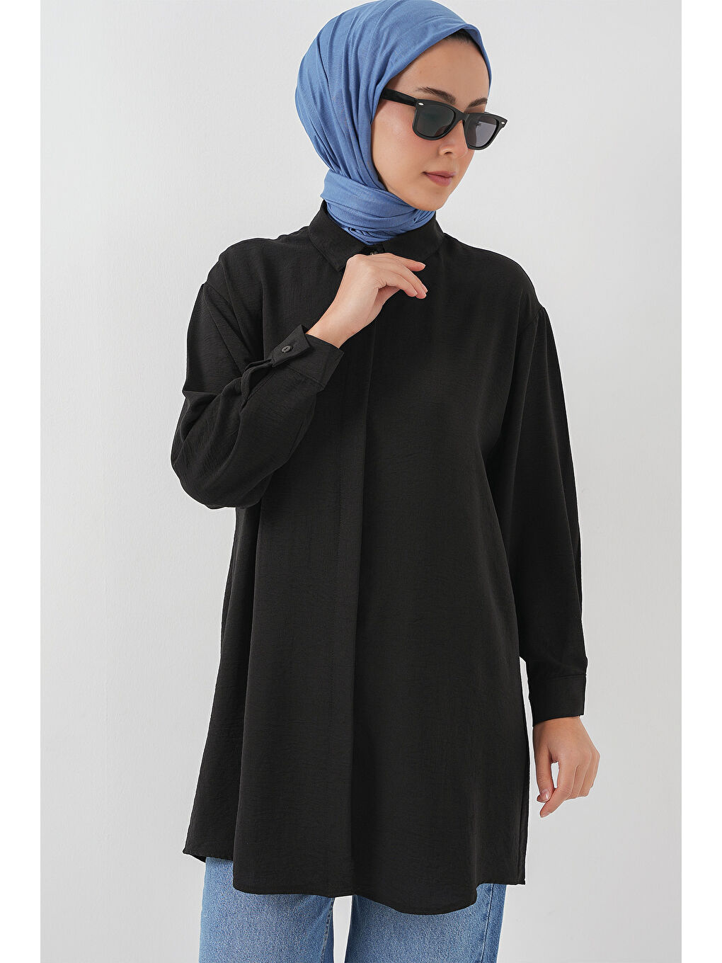 Kadın Uzun Gömlek Tunik 5945 - Siyah-3