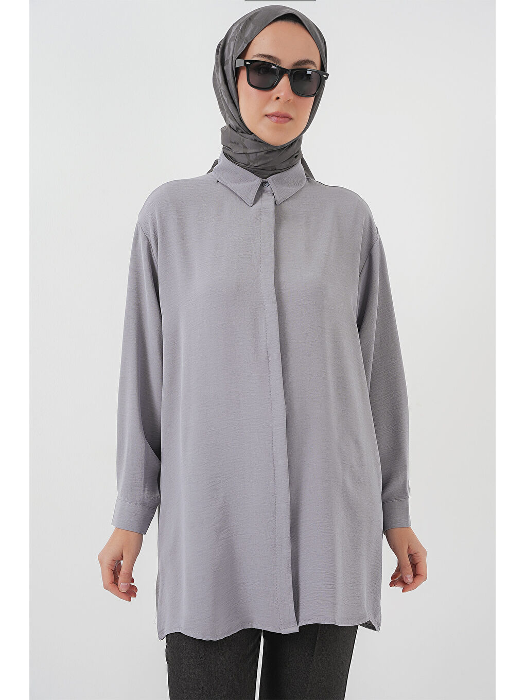 Kadın Uzun Gömlek Tunik 5945 - Gri
