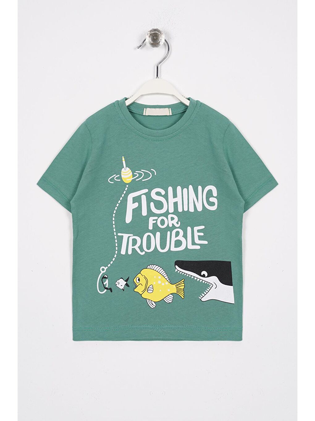 Yeşil Bisiklet Yaka Born To Be Yazı Baskılı Erkek Çocuk Tişört