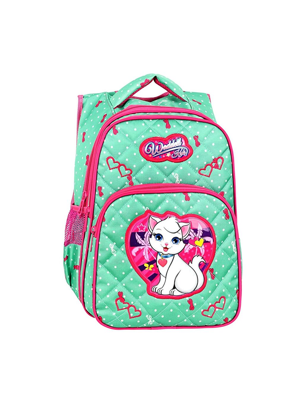 3 Bölmeli İlkokul Çantası ve Beslenme Çantası Beyaz Kedi Su Yeşili 24002-2