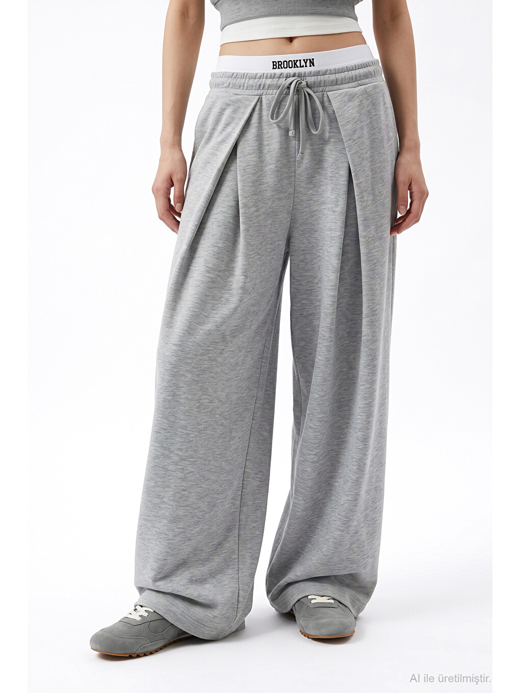 Beli Lastikli Pileli Geniş Paça Pantolon Grimelanj-2