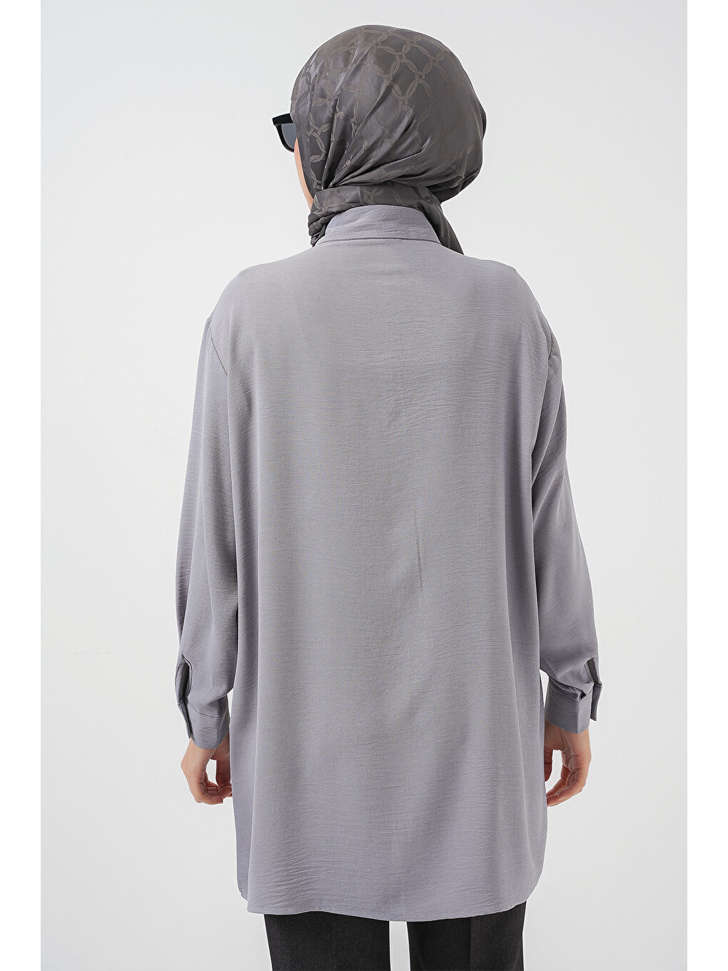 Kadın Uzun Gömlek Tunik 5945 - Gri-5