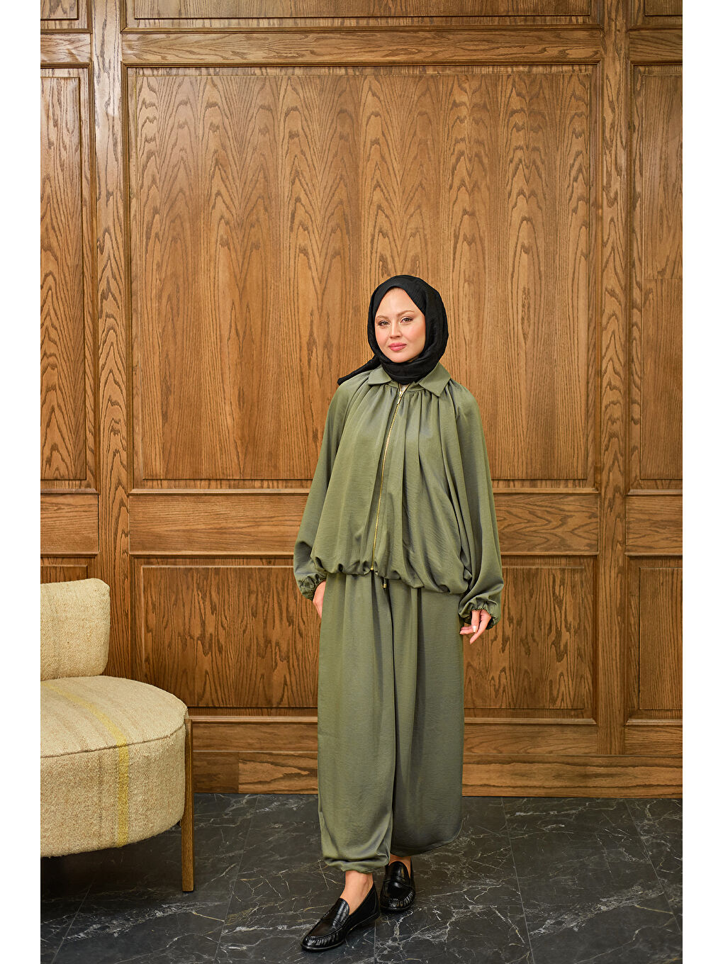 Kadın Gizli Fermuar Detay Takım Yeşil