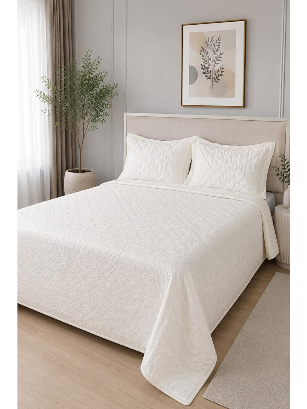 Ekru Secret Elyaf Dolgulu Çift Kişilik 240x260 Cm Yatak Örtüsü Krem