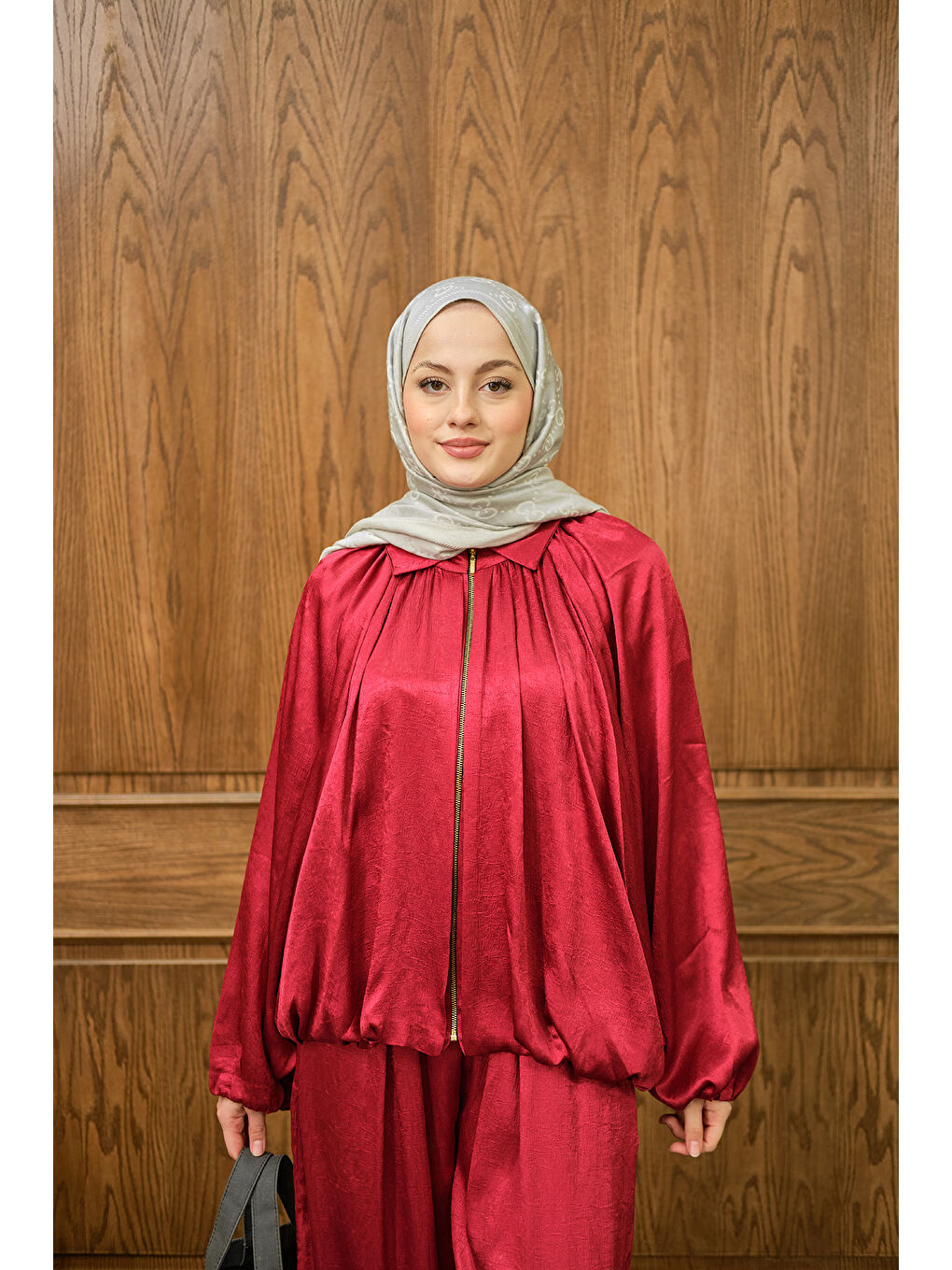 Kadın Gizli Fermuar Detay Takım Kırmızı-4