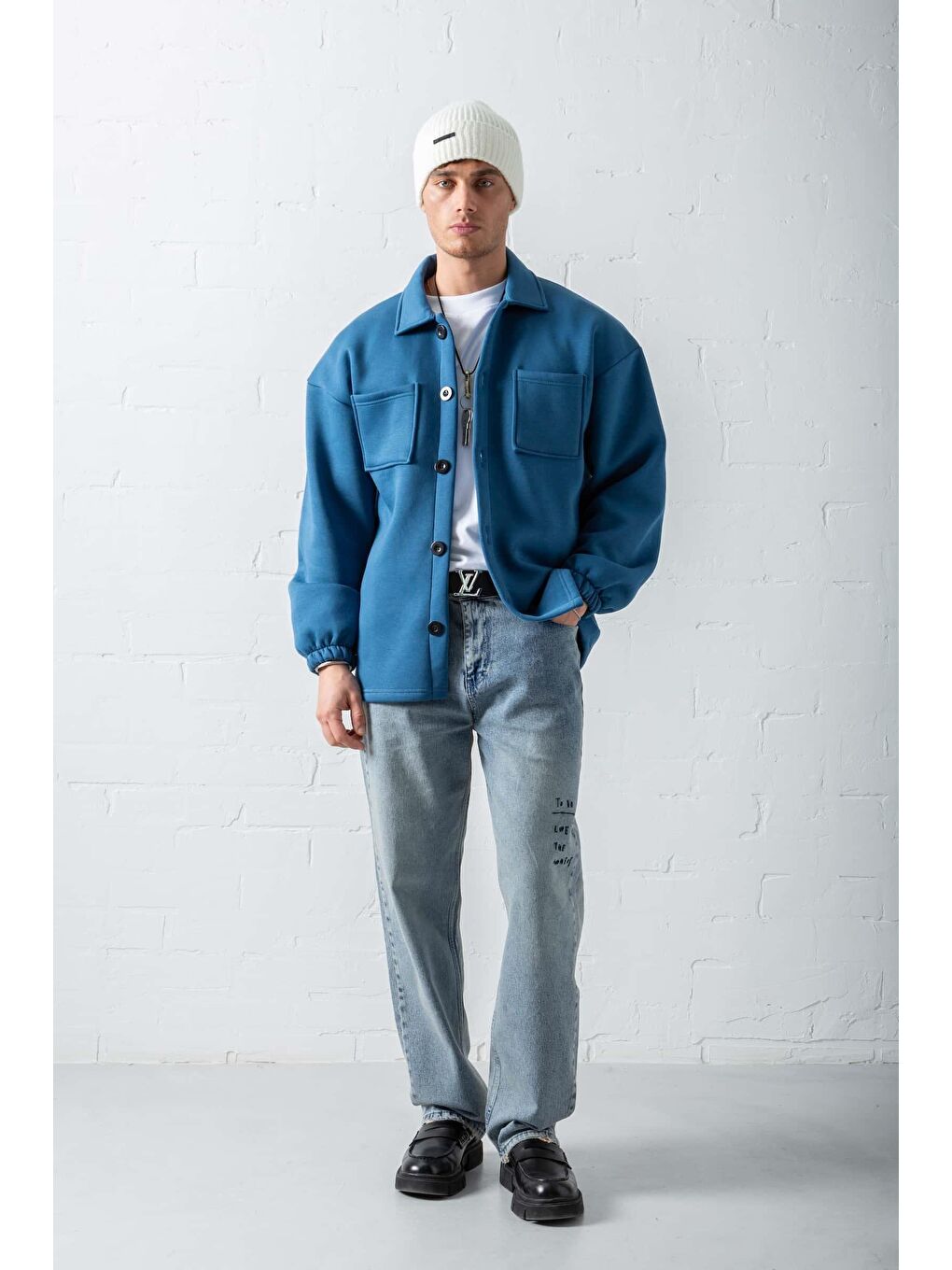 Erkek Oversize Basic Rahat Mont Mavi-1