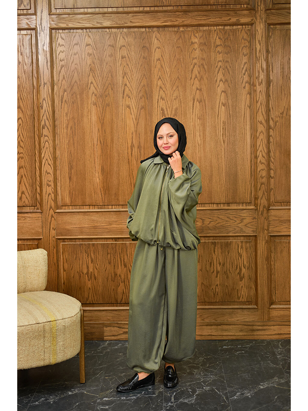 Kadın Gizli Fermuar Detay Takım Yeşil-1