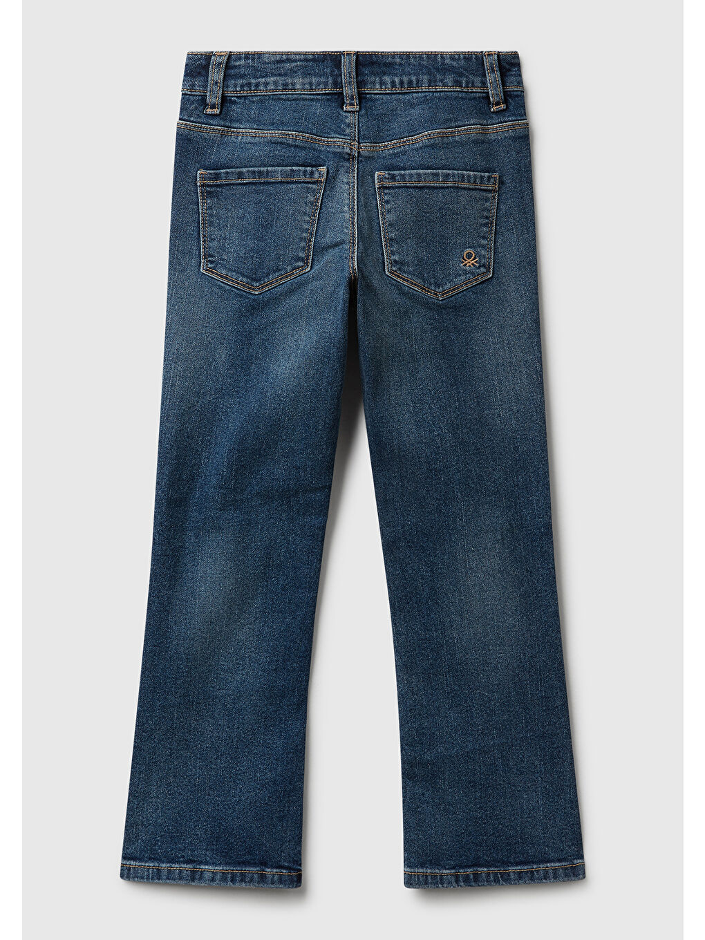 Kız Çocuk Koyu Mavi Arka Cebi Logo İşlemeli 5 Cepli Eskitilmiş Efektli Pantolon-1