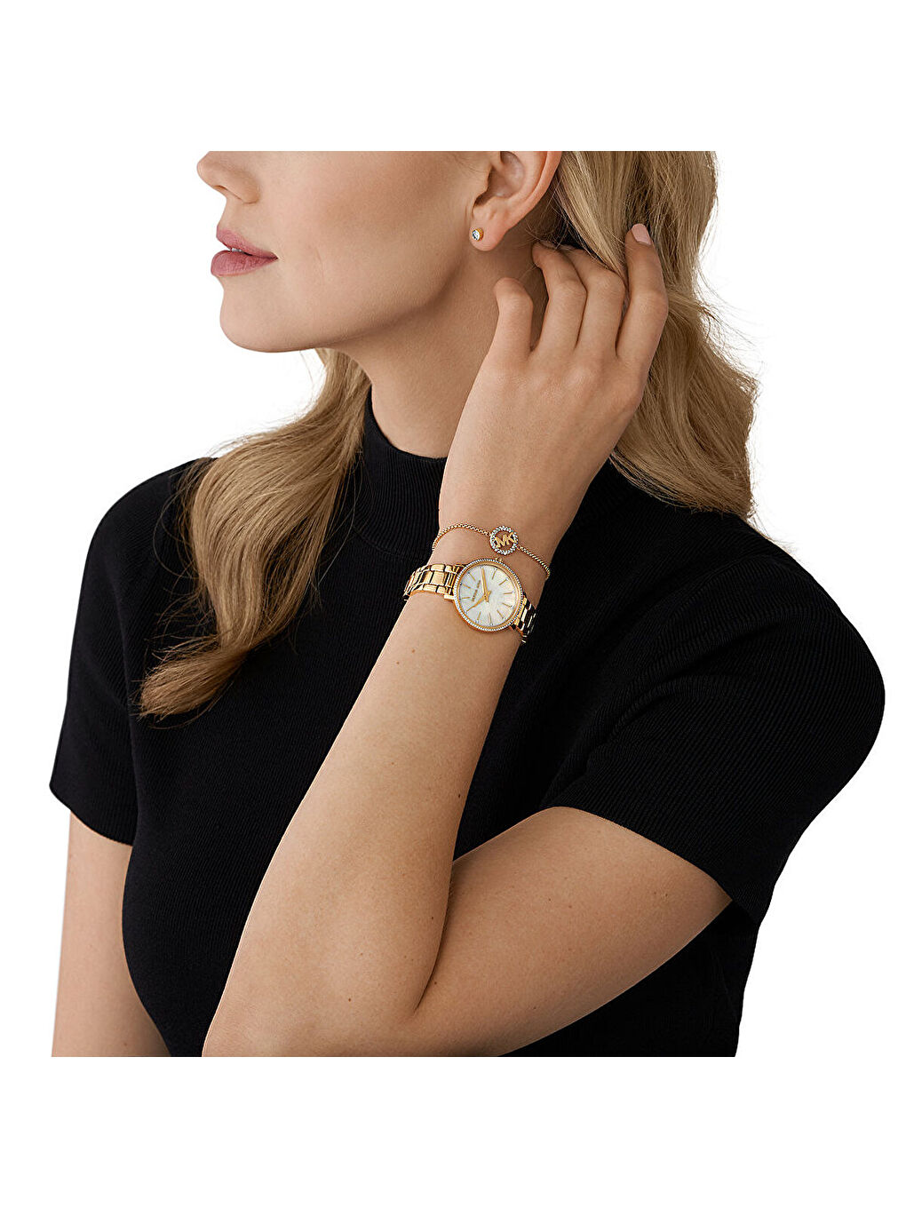 Sarı MK1065SET Kadın Kol Saati Bileklik ve Küpe Seti-5