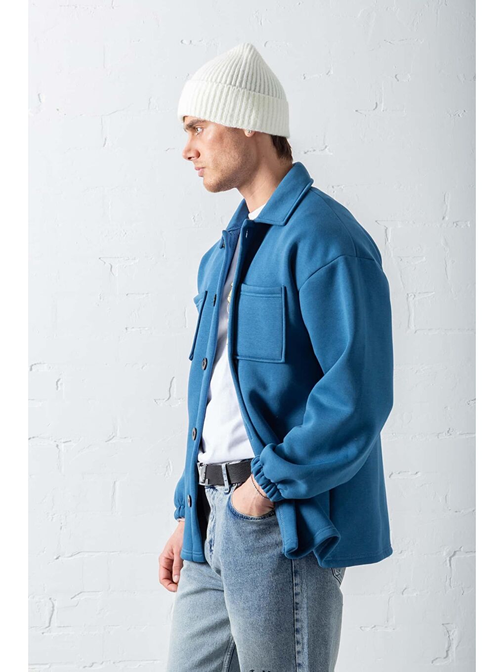 Erkek Oversize Basic Rahat Mont Mavi-2