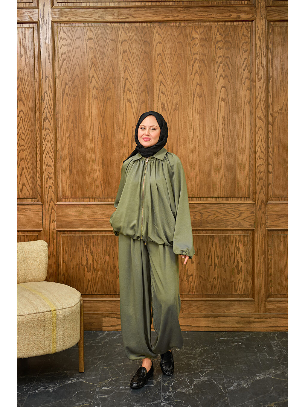 Kadın Gizli Fermuar Detay Takım Yeşil-2