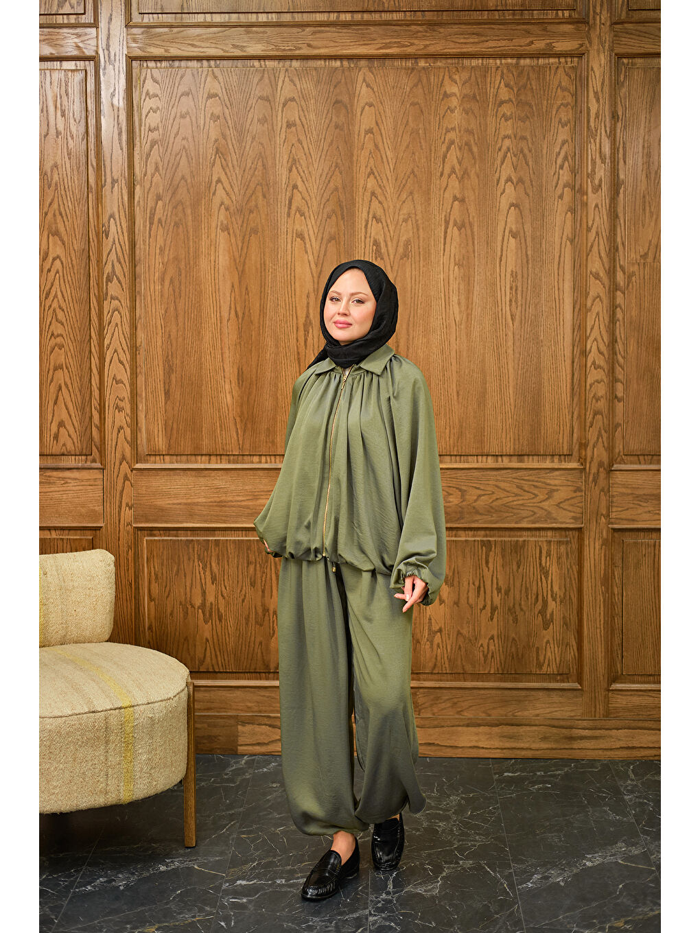 Kadın Gizli Fermuar Detay Takım Yeşil-3