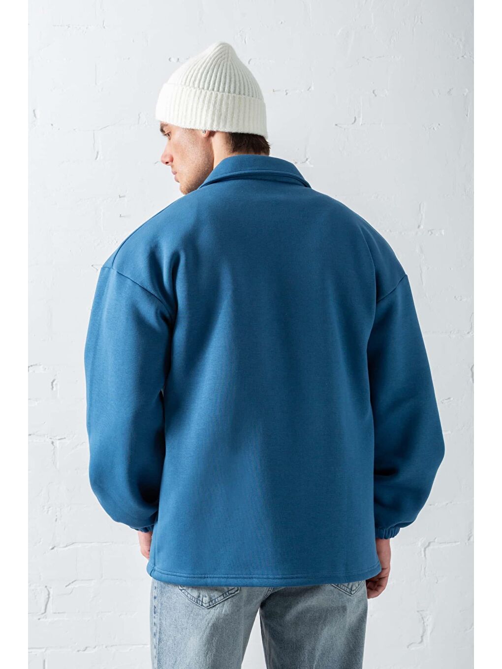 Erkek Oversize Basic Rahat Mont Mavi-4