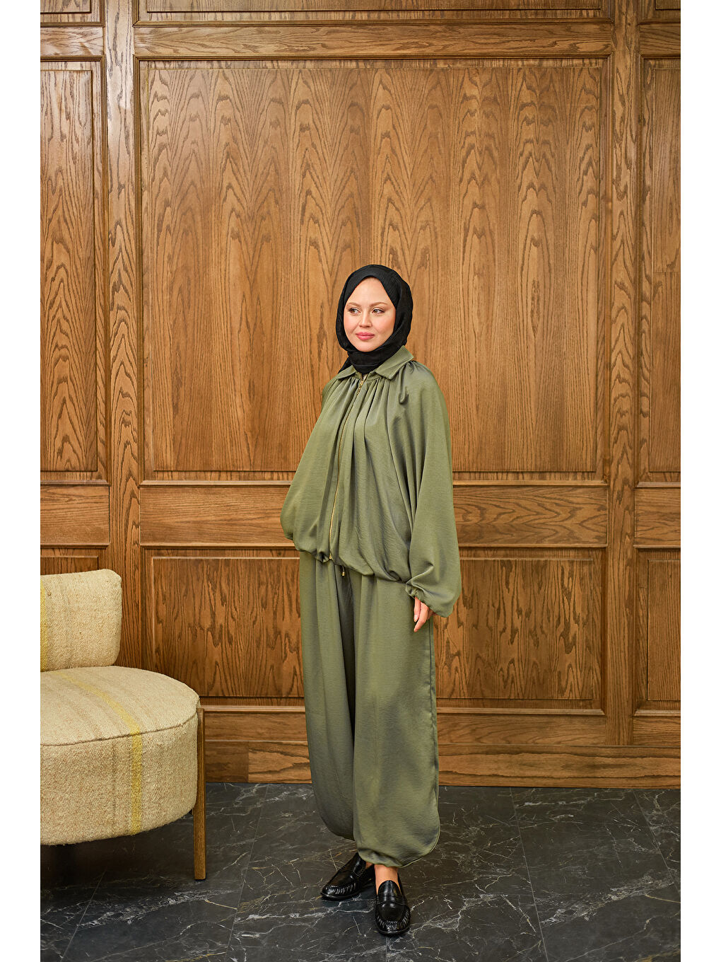 Kadın Gizli Fermuar Detay Takım Yeşil-4