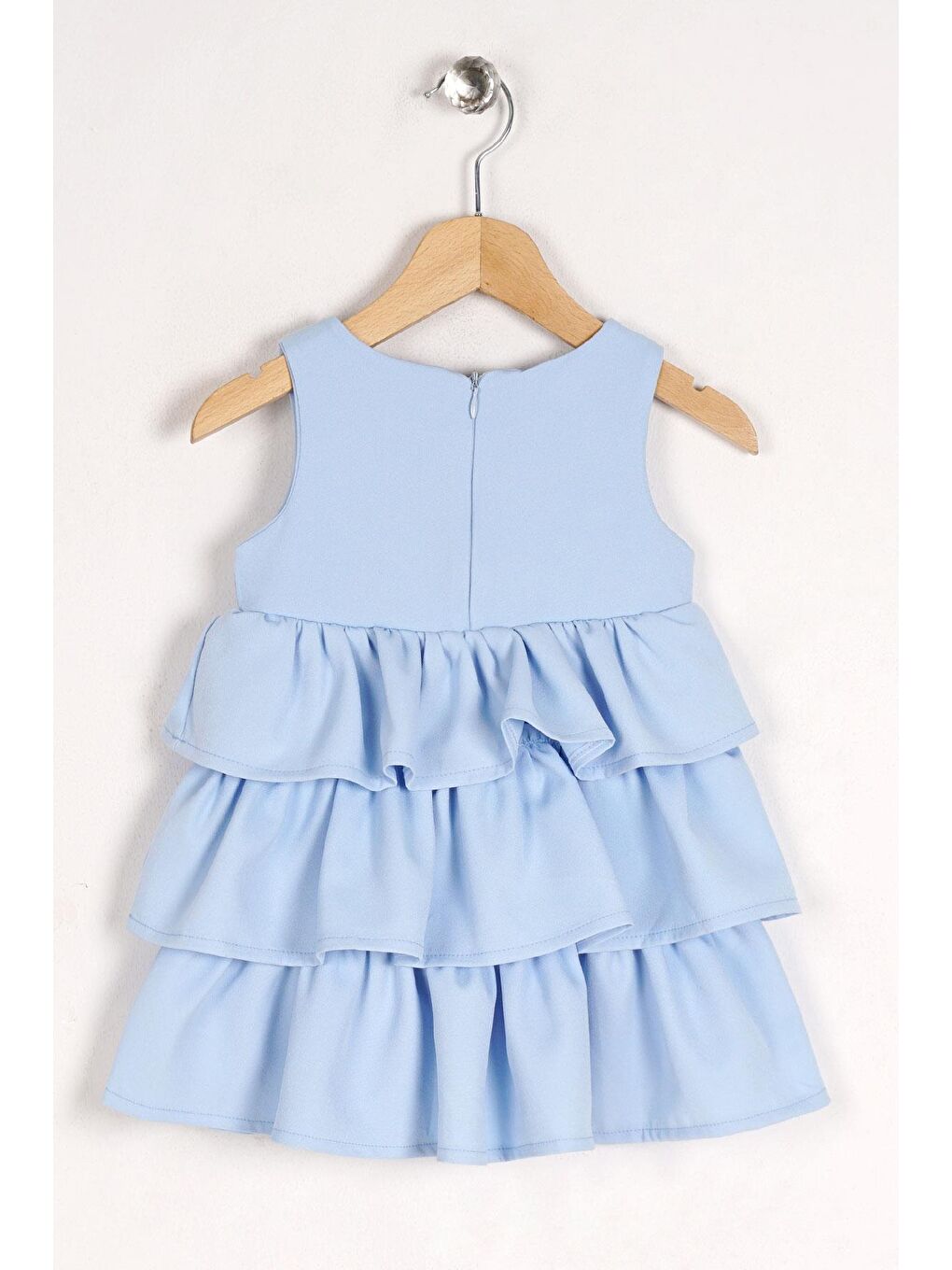 Bisiklet Yaka Kurdele Detaylı Eteği Fırfırlı Sıfır Kol Bebe Mavisi Renk Kız Çocuk Elbise-2