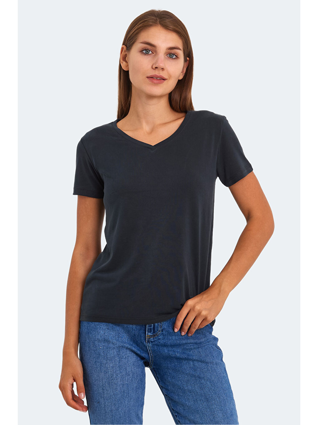 Karışık PERICAS 3 lü Set Kadın Ekru - Koyu Gri - Siyah Tişört-3