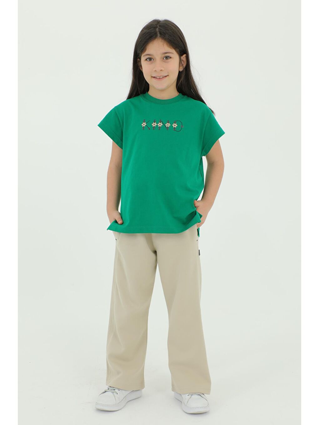 Yeşil Bisiklet Yaka Baskı Detaylı Kız Çocuk Alt Üst Takım