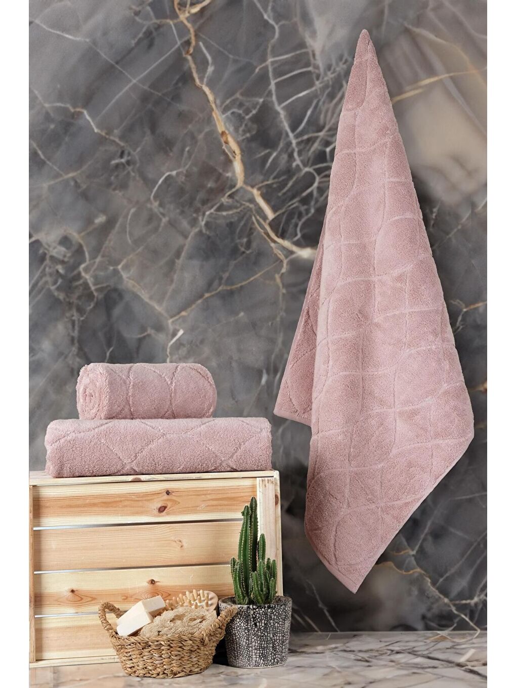 Pembe Voli Micro Pamuk Banyo Havlusu 90x150 cm Pudra-2