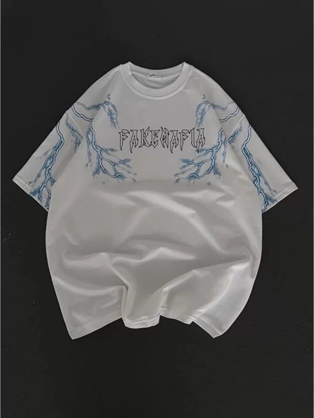 Unisex Bisiklet Yaka Baskılı Oversize T-Shirt - Beyaz-3