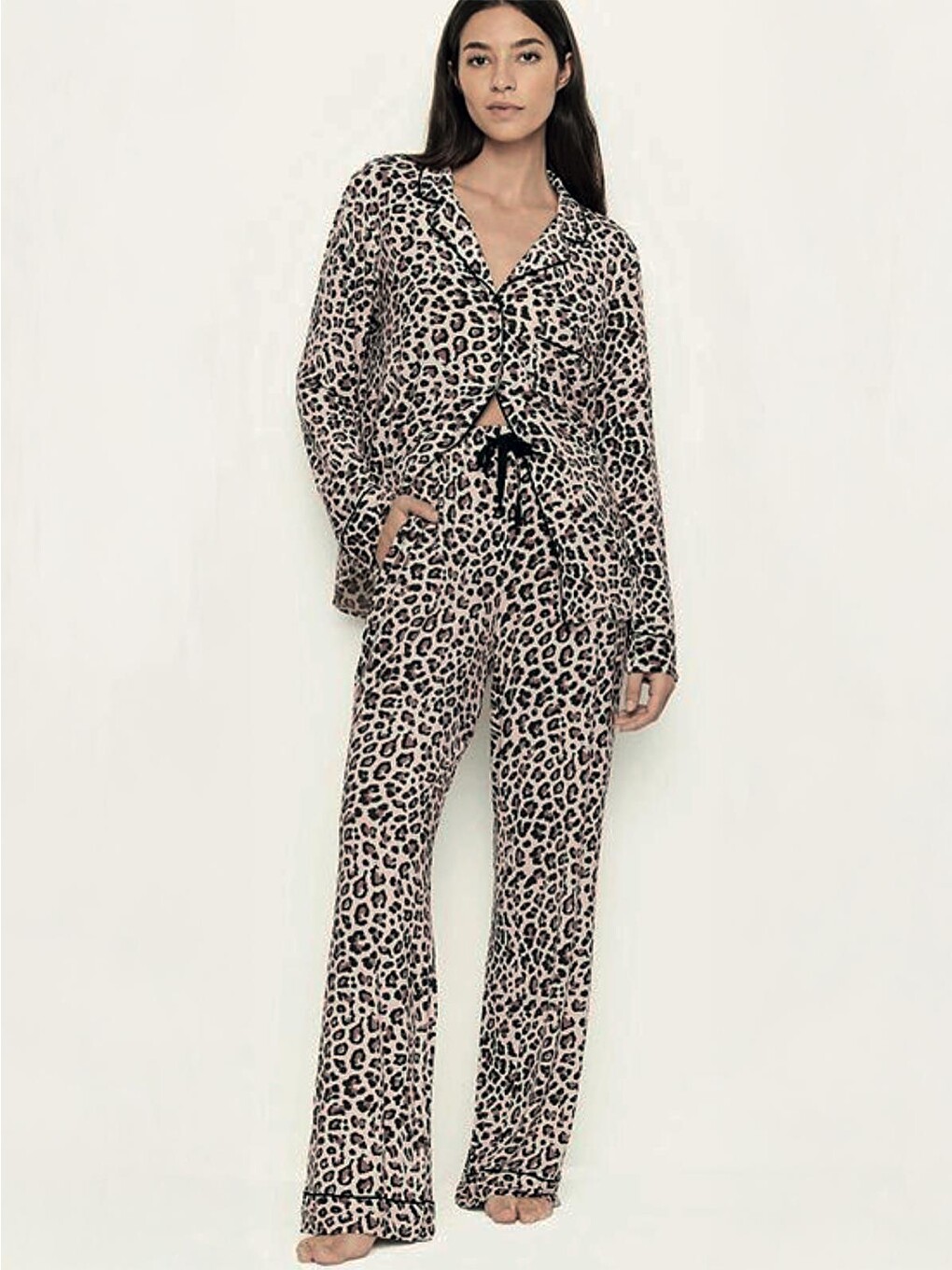 Dofi Kadın Düğmeli Leoparlı S-xl Pijama Takımı - Kahverengi-1