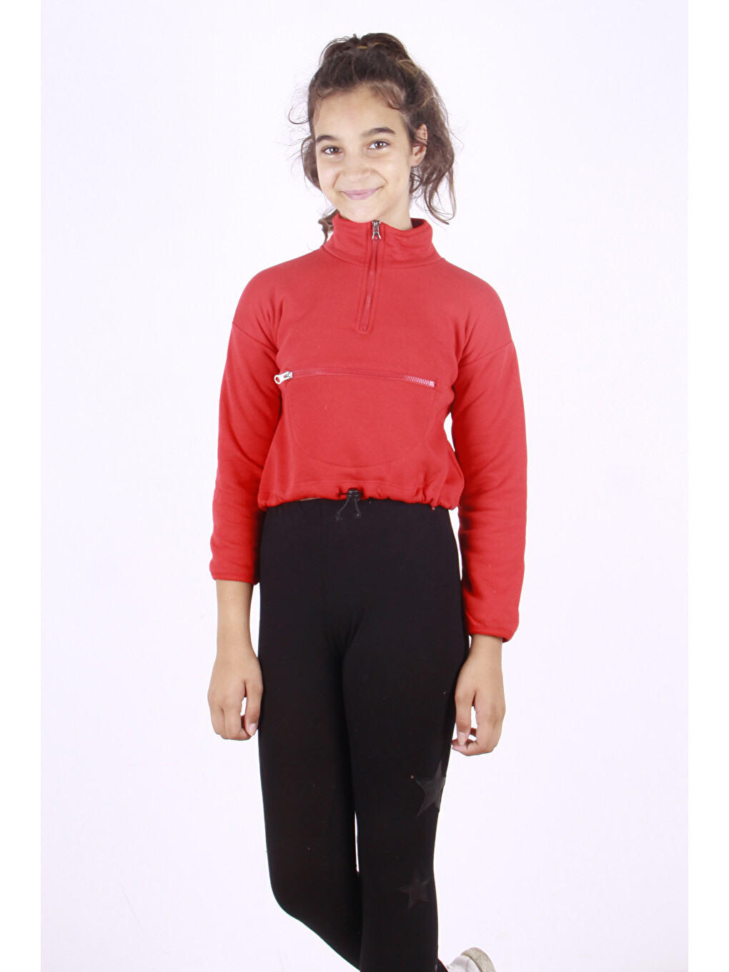 Kırmızı Kız Çocuk Fermuarlı Sweatshirt