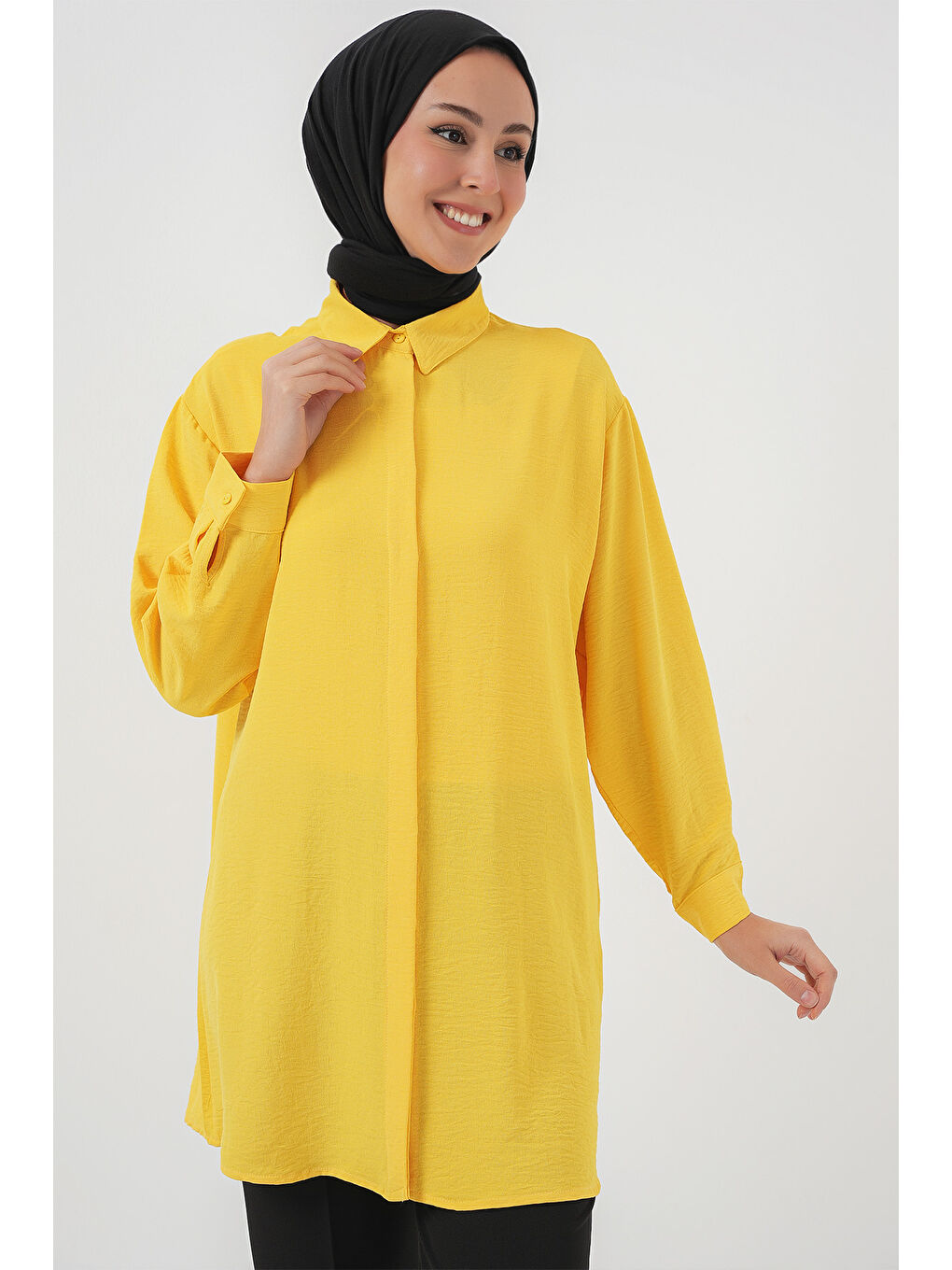 Kadın Uzun Gömlek Tunik 5945 - Sarı