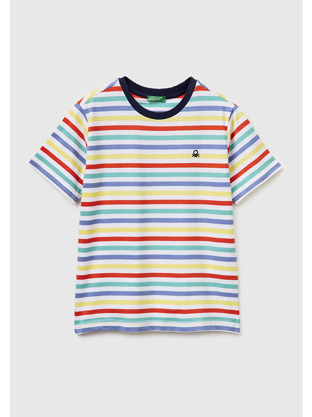 Karışık Erkek Çocuk Açık Mix Çok Renkli Logo İşlemeli Çizgili T-Shirt