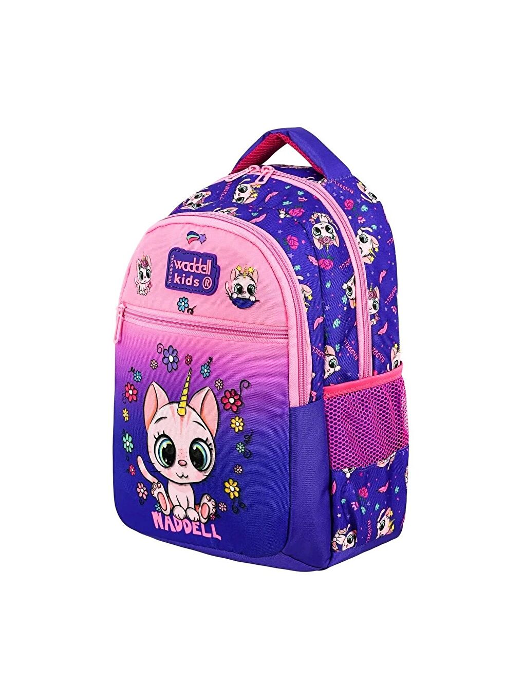 3 Bölmeli İlkokul Çantası ve Beslenme Çantası Kedi Pembe-Mor 24304-3