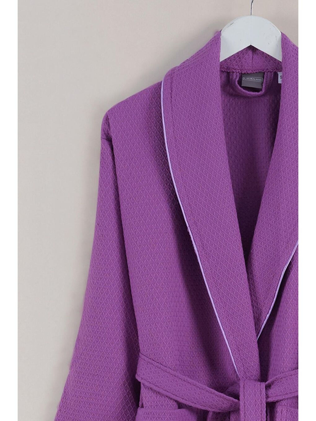 Dama Serisi Şal Yaka Pike Bornoz Sabahlık Lila-1