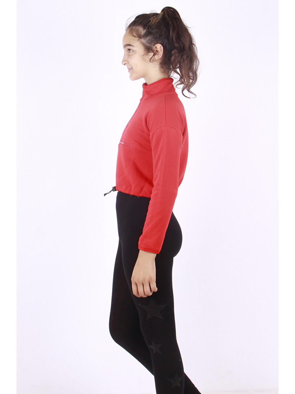 Kırmızı Kız Çocuk Fermuarlı Sweatshirt-1