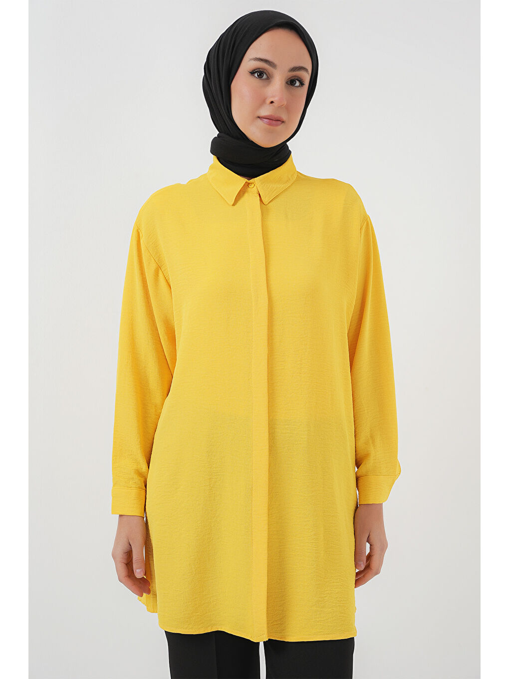 Kadın Uzun Gömlek Tunik 5945 - Sarı-2