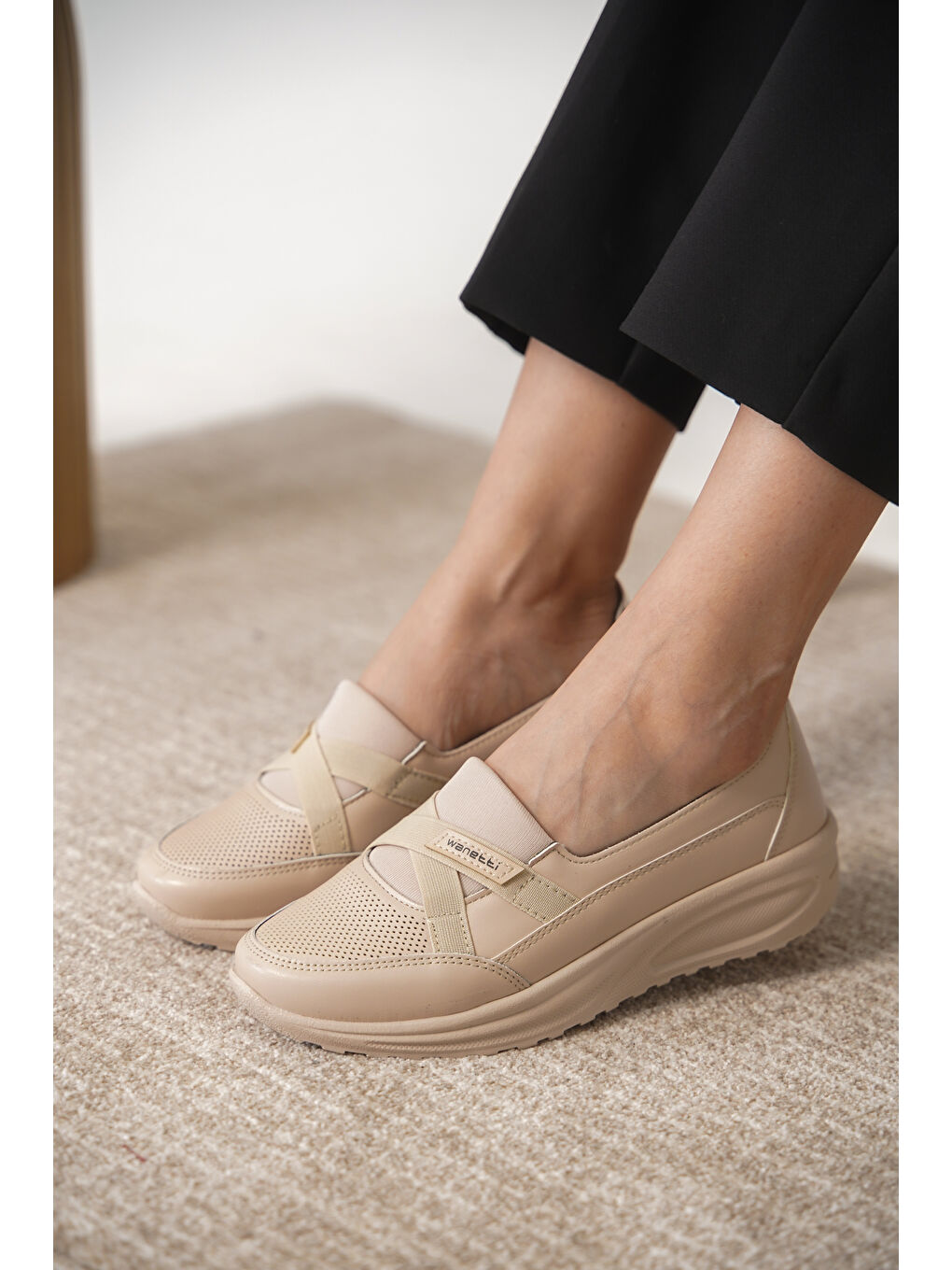 Ekru D0312 Günlük Ortopedik Kadın Babet Ayakkabı