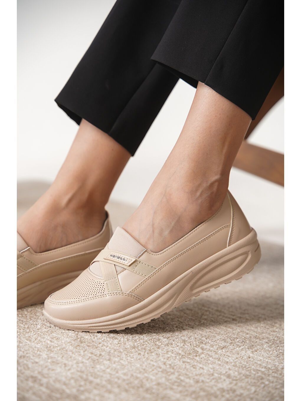 Ekru D0312 Günlük Ortopedik Kadın Babet Ayakkabı-2