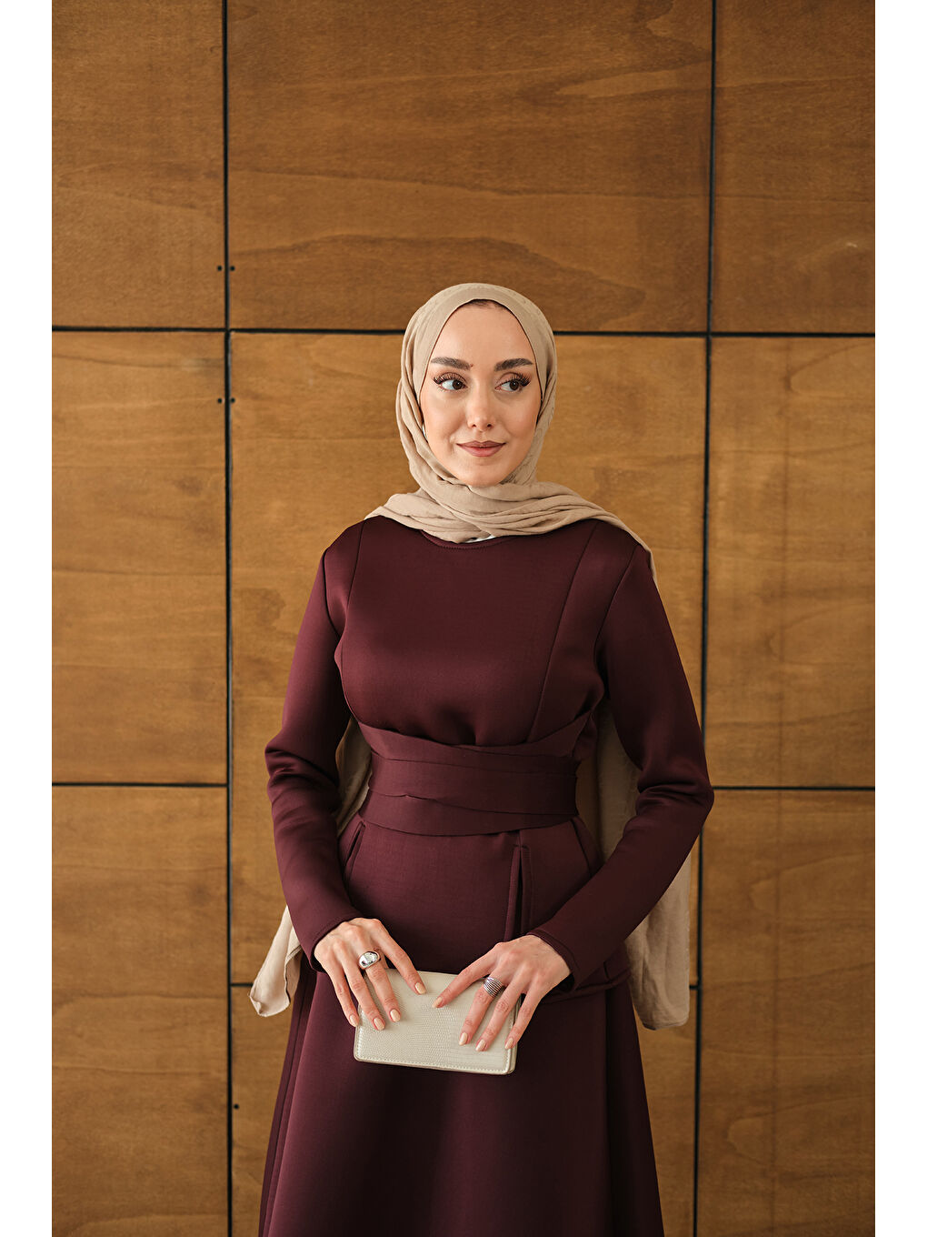 Kadın Bel Bağlamalı Etekli Takım Bordo-4