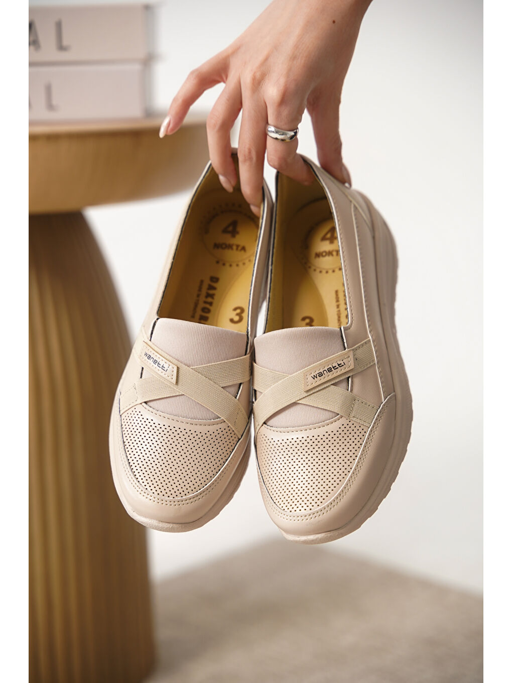 Ekru D0312 Günlük Ortopedik Kadın Babet Ayakkabı-3