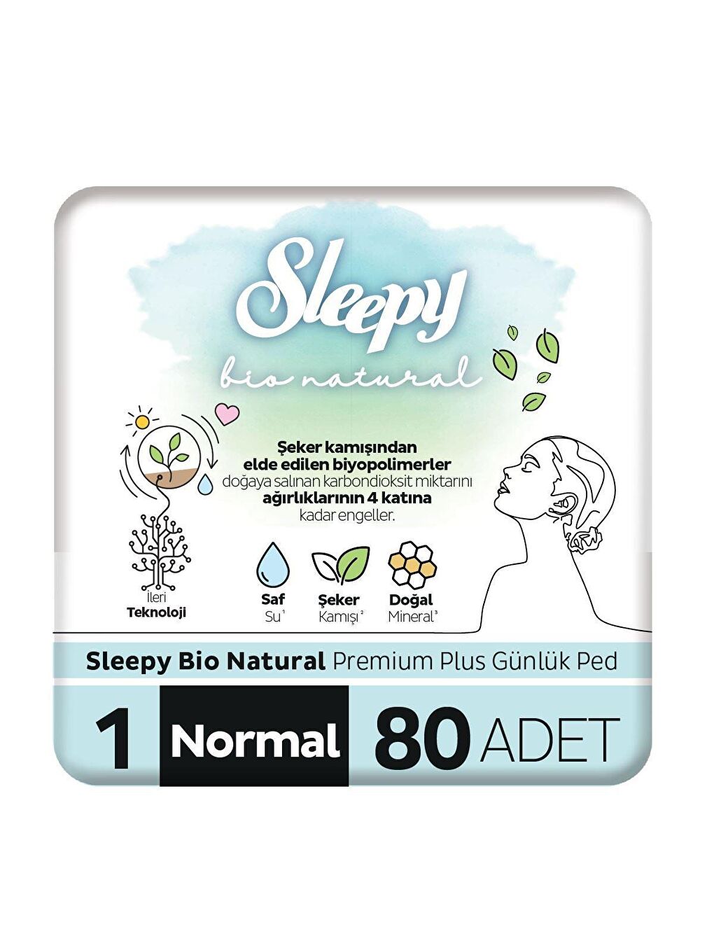 Sleepy Beyaz Tekli Paket Bio Natural Premium Plus Günlük Ped Normal 80 Adet Ped