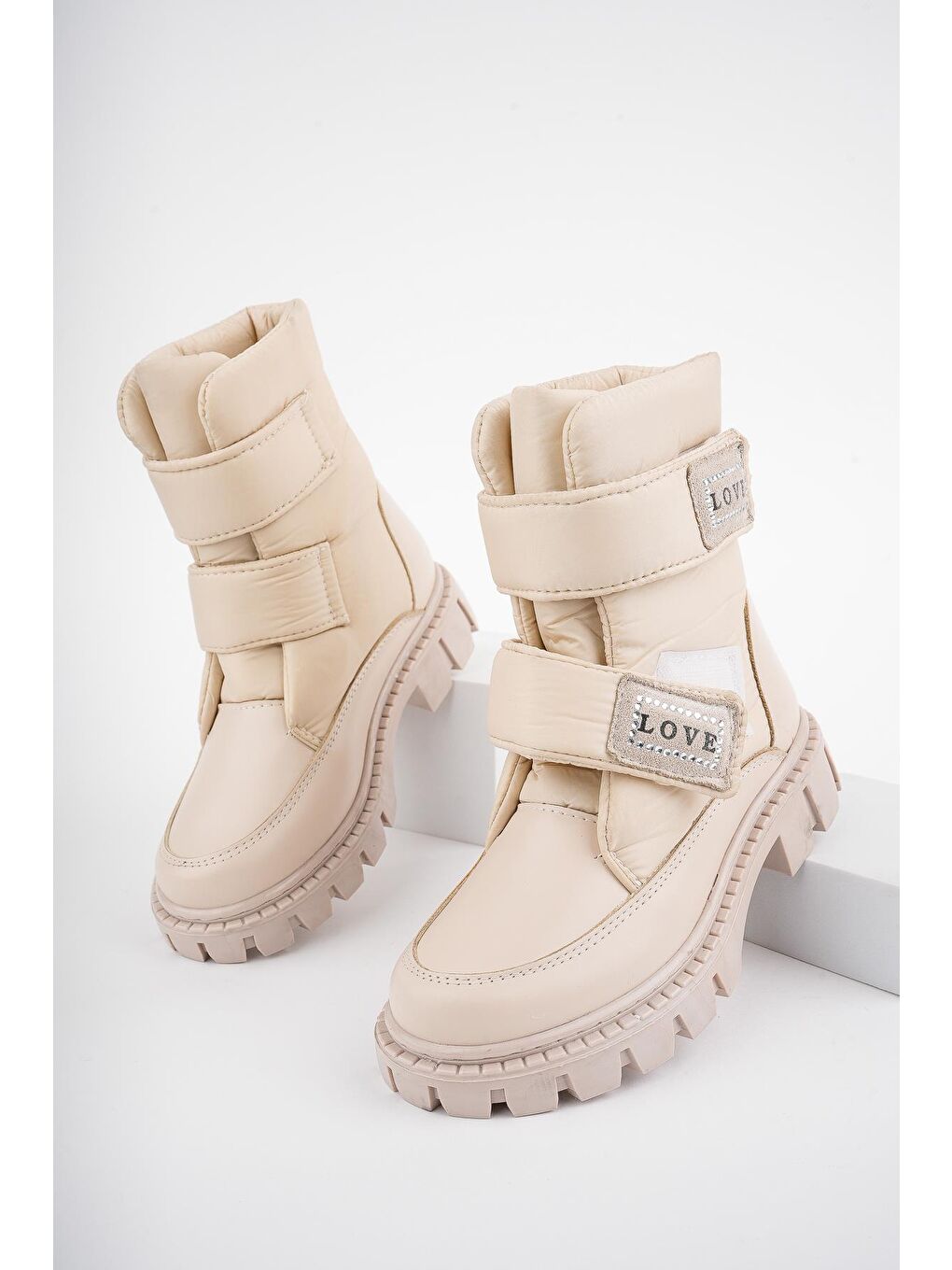 Bej SMARTY İçi Polar Termo Kaymaz Taban Cırtlı Çocuk Bot-1