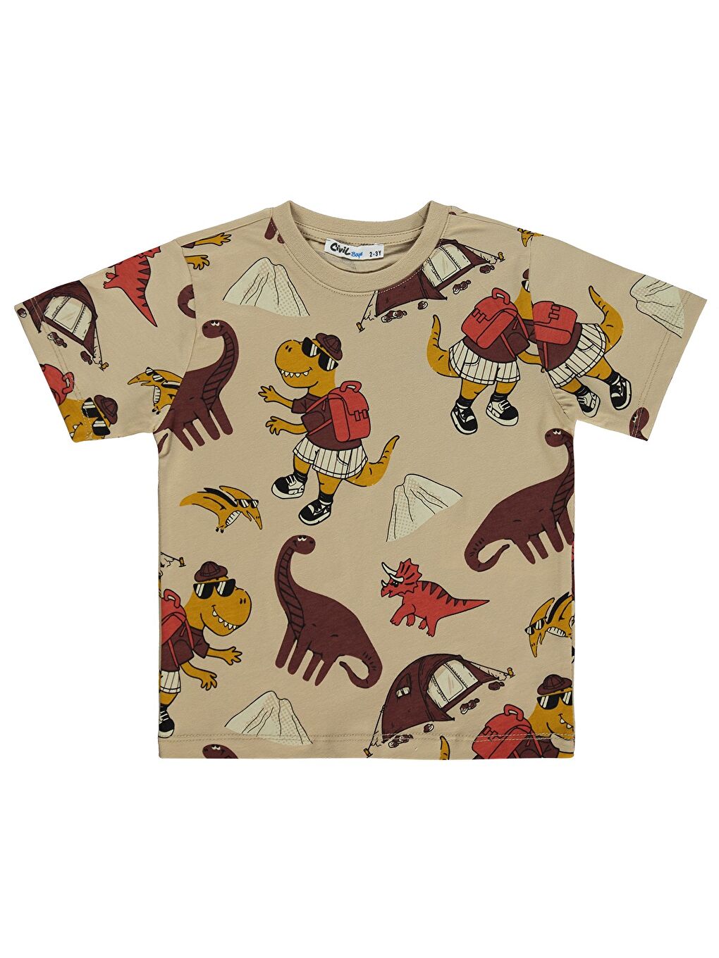 Boys Dinozor Empirme 2-5 Yaş Tişört - Bej