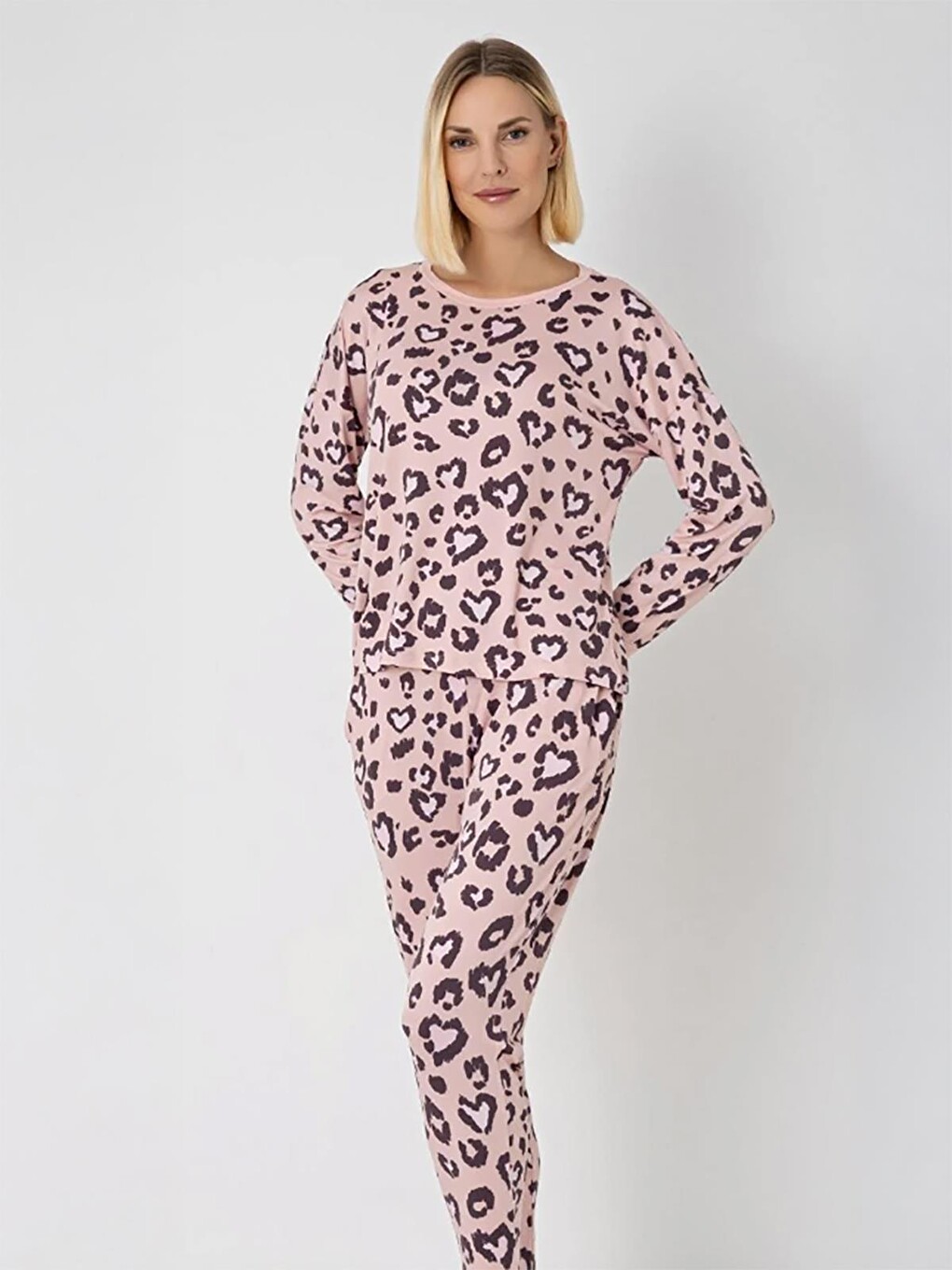 Dofi Kadın Leopar Desenli S-xl Pijama Takımı - Pembe-1