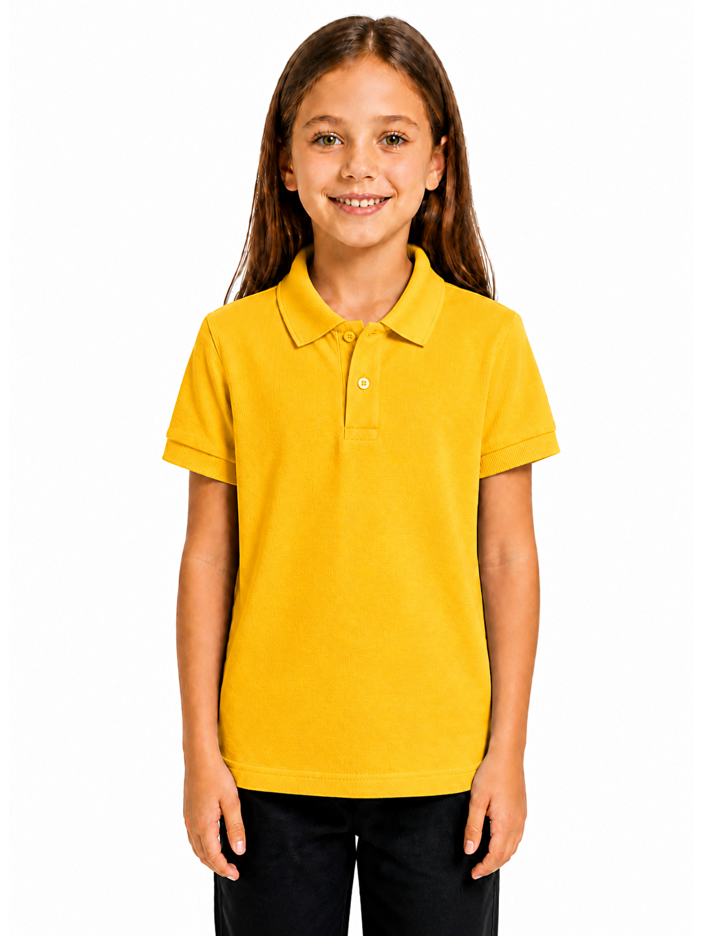 Sarı Kids Polo Yaka Basic Kısa Kollu Unisex Çocuk Tişört