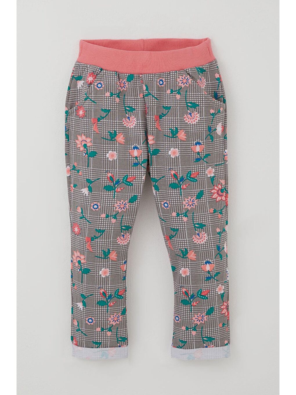 Bej Kız Bebek Eşofman Takımı Ekose Desenli Çiçek Bahçesi Vizon (9 Ay-3 Yaş)-2