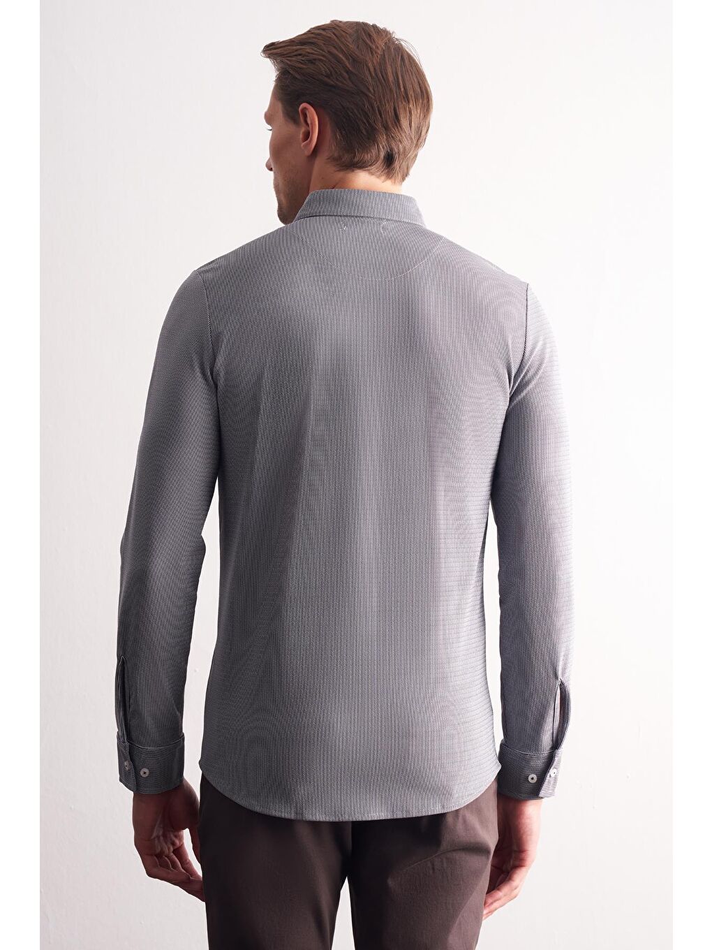 Lacivert - Beyaz Smart Düğmeli Yaka Uzun Kol Cepsiz Slim Fit Casual Gömlek 1004255165-4